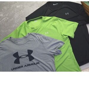 Lot of 3 Under Armour Men's HeatGear T-Shirt XL Black Lime Green Gray